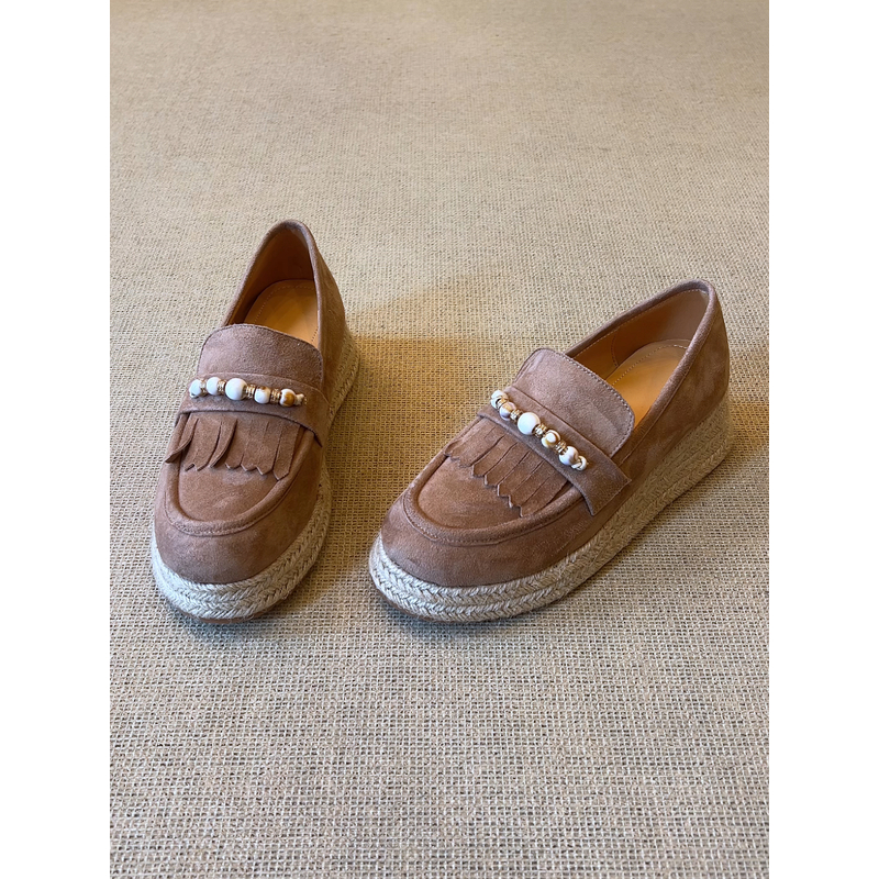 nnmiss·34-40/4.5cm草编坡跟乐福鞋百搭复古圆头串珠流苏深口单鞋
