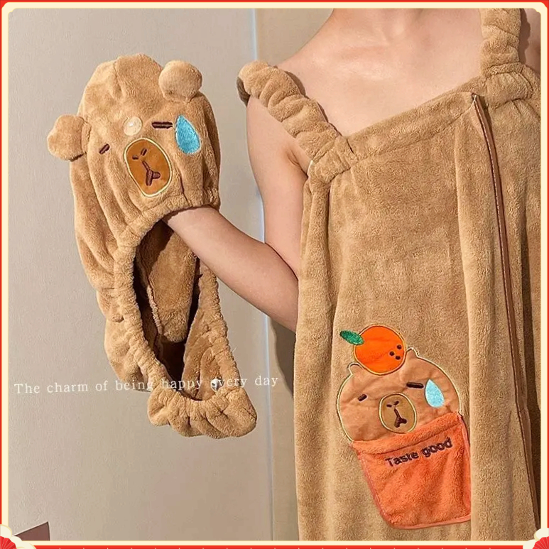 浴巾女学生宿舍浴裙可穿式BZDL柔软速干吸水浴袍干发帽洗澡【咪旺】