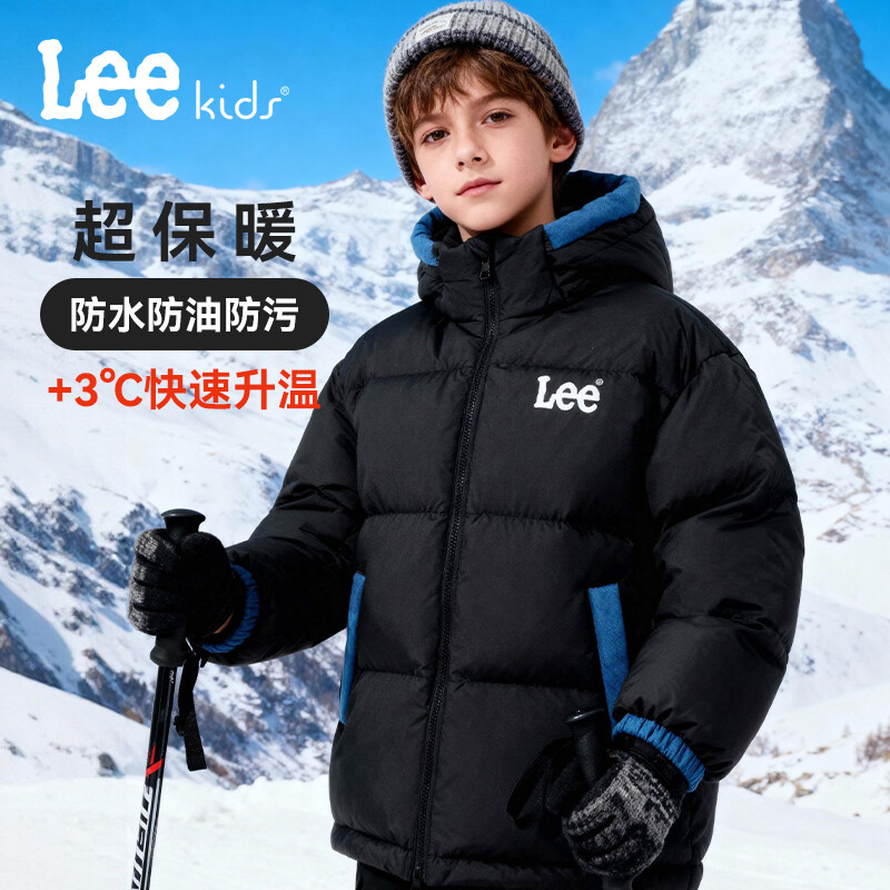 LeeKids童装男童羽绒服2026新款中大童连帽防水外套男孩潮酷冬装