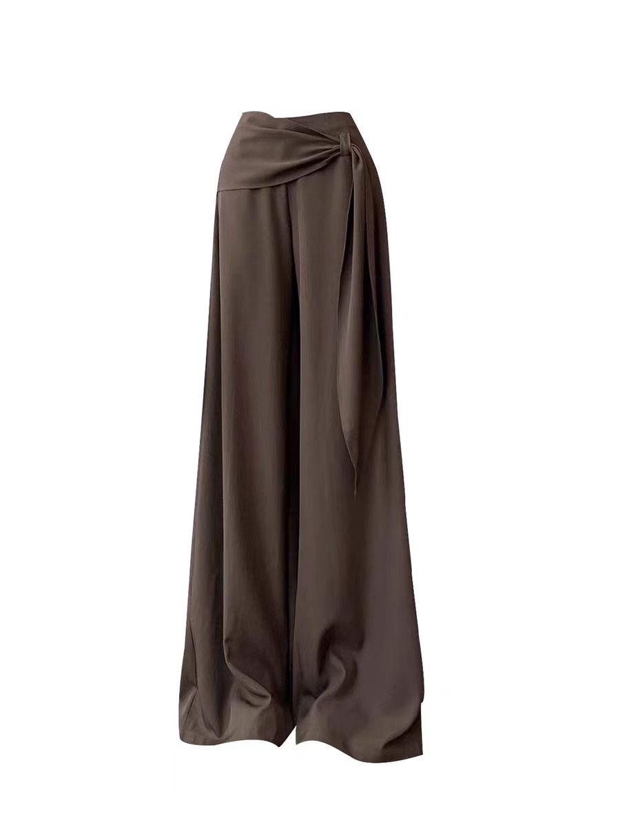 美拉德咖色阔腿裤女早秋新款松弛感高腰绑带显瘦拖地裤休闲裤2598