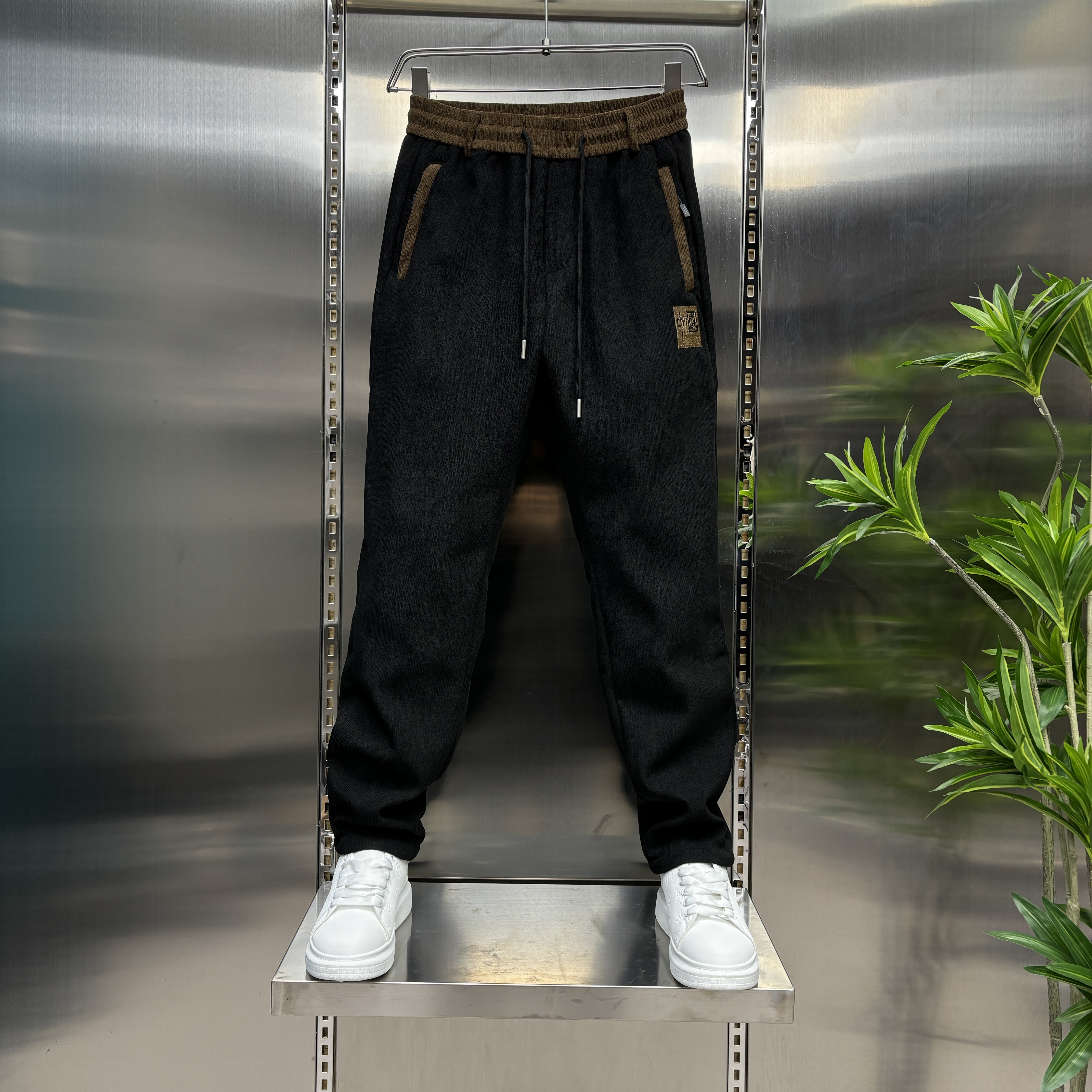 标准直筒型民族风高腰水洗休闲裤加厚冬款针织裤子9951