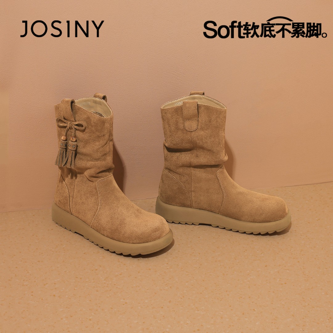 卓诗尼勃肯短靴女2025秋季新款旅游穿搭蝴蝶流苏美拉德堆堆靴女款