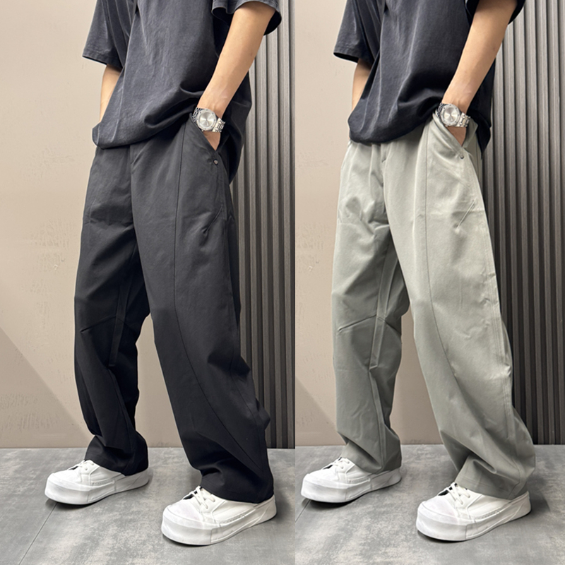 潮流新款高级感简约纯色阔腿休闲裤男2025秋季痞帅垂感弯刀长裤