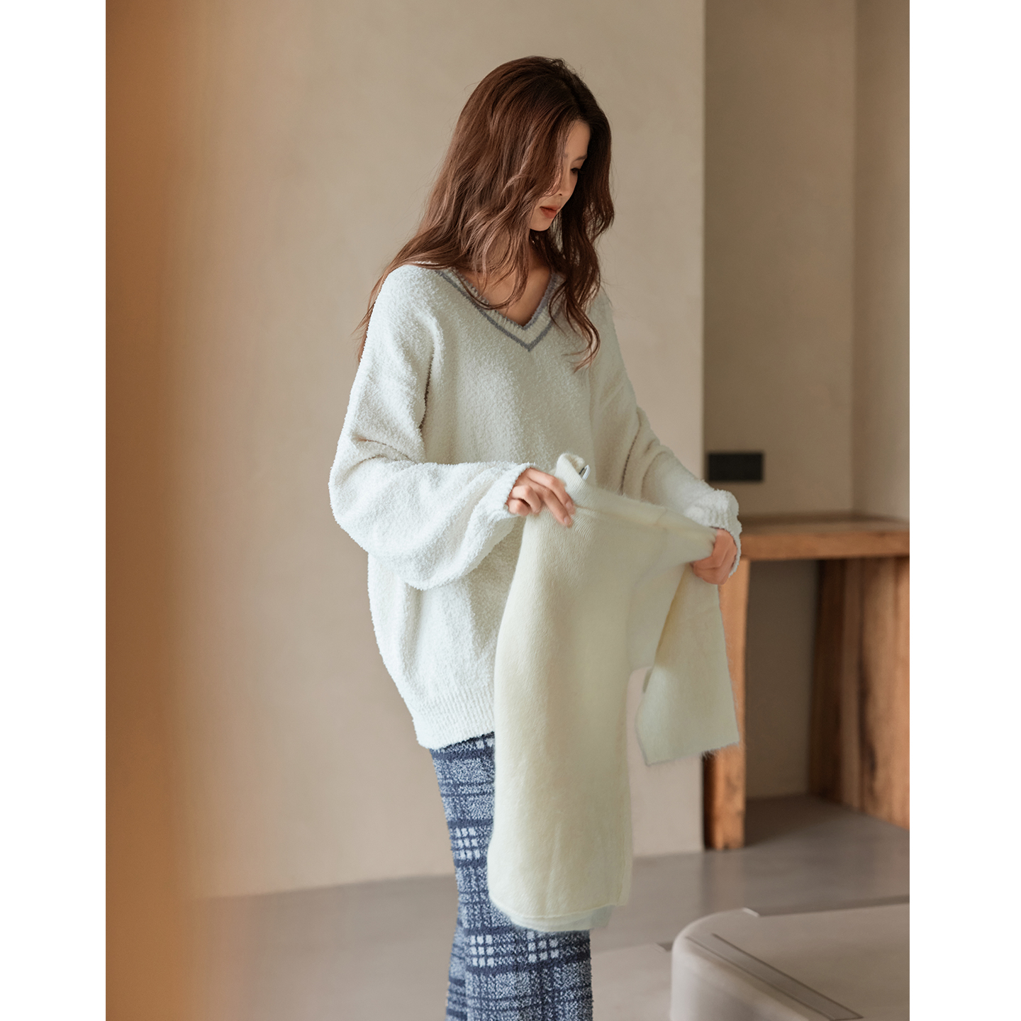 美腾秋冬季半边绒睡衣女款长袖毛绒保暖加厚珊瑚绒家居服简约套装