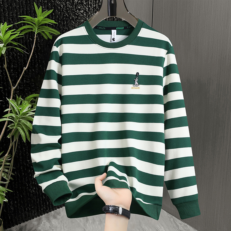 秋季新款条纹长袖卫衣男士休闲圆领百搭体恤上衣潮流春秋男装打底