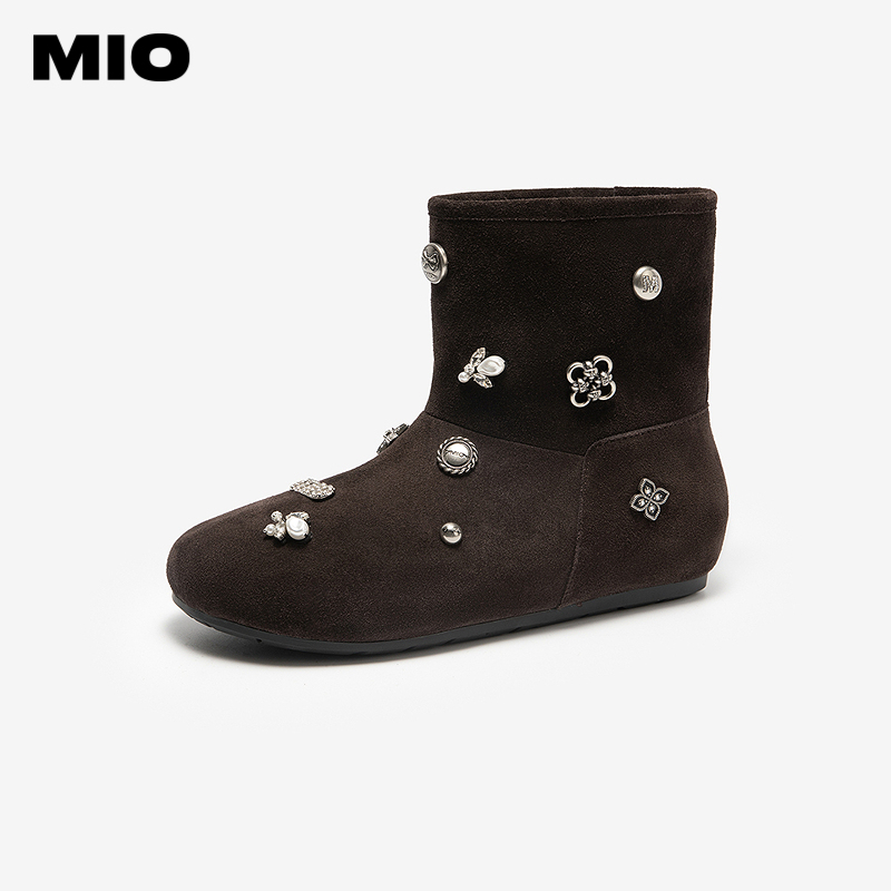 MIO米奥红色雪地靴圣诞金属饰品保暖圆头短款女靴子M256652906