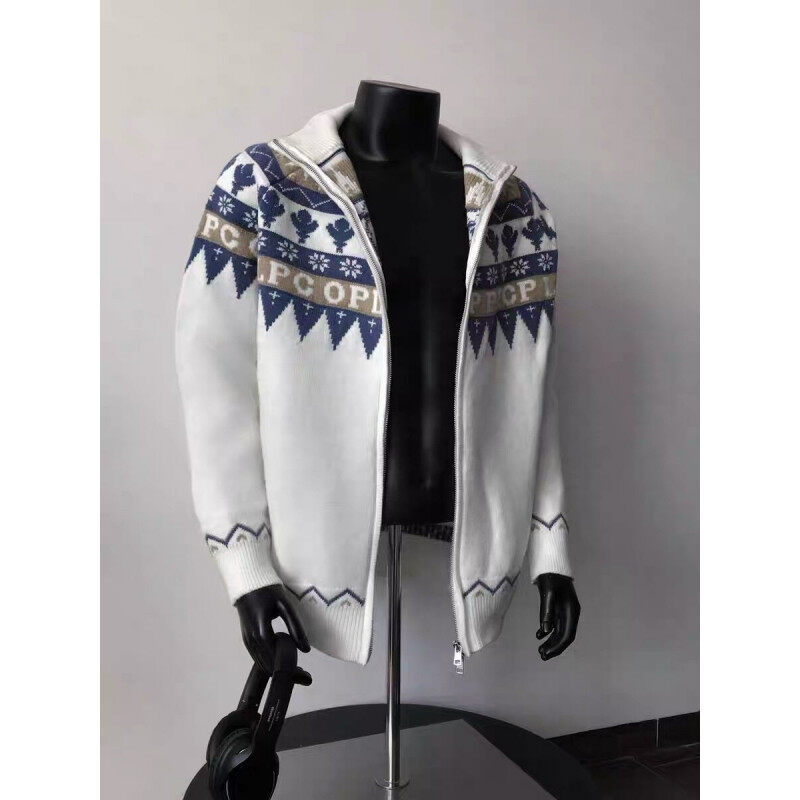 百搭春秋新款男夹克青春流行长款圆领针织开衫潮流聚酯纤维长