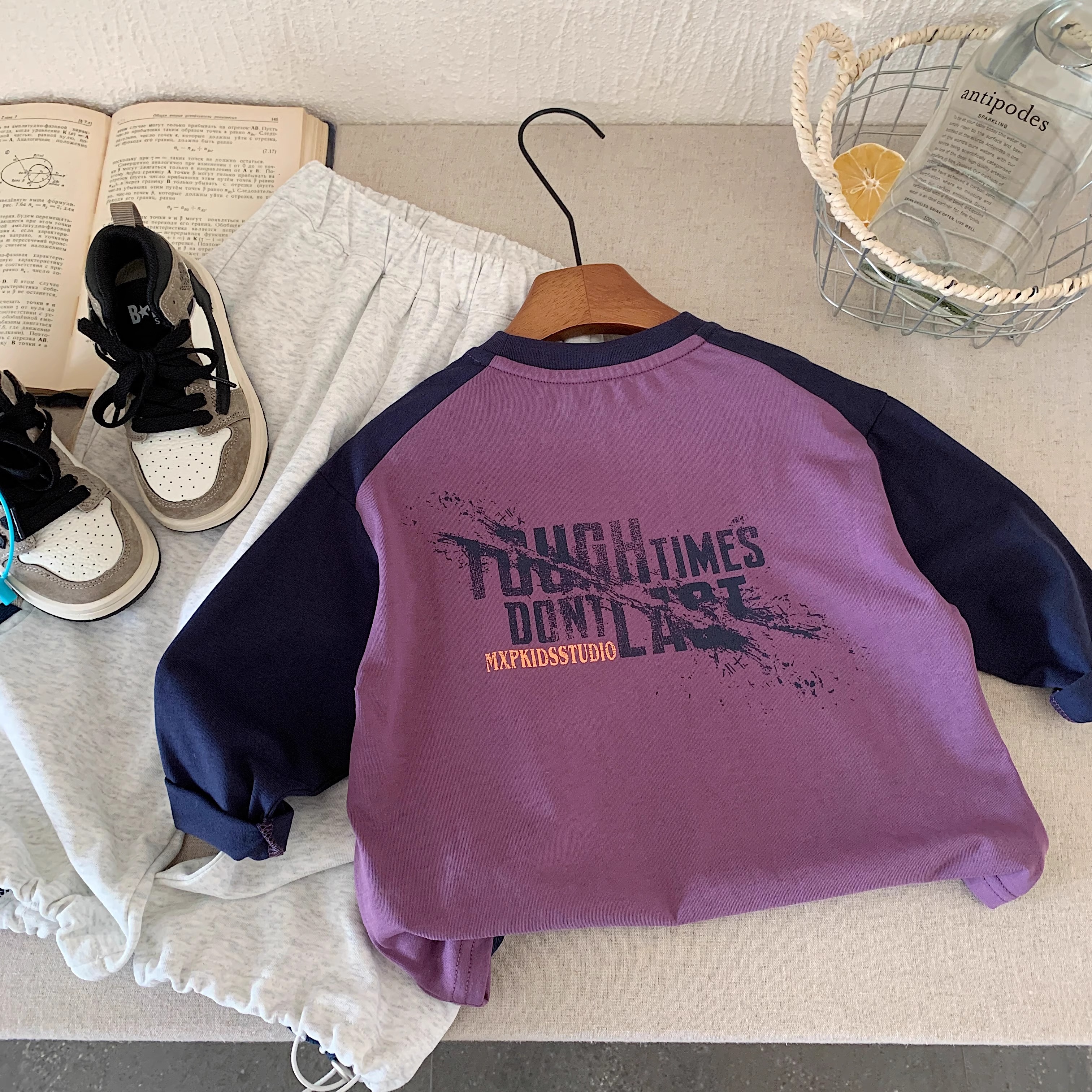 儿童上衣2025春秋新品男童春装拼色字母打底衫韩版长袖内搭T恤潮