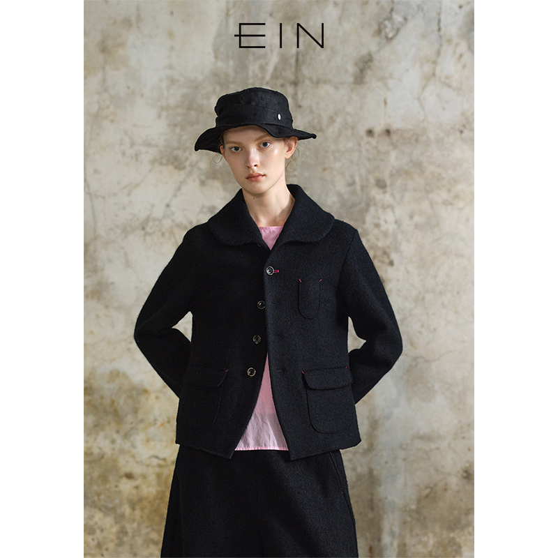 EIN言商场同款"艺术家"缩绒毛圈外套黑色年冬/EC冬1D/EH1101C41