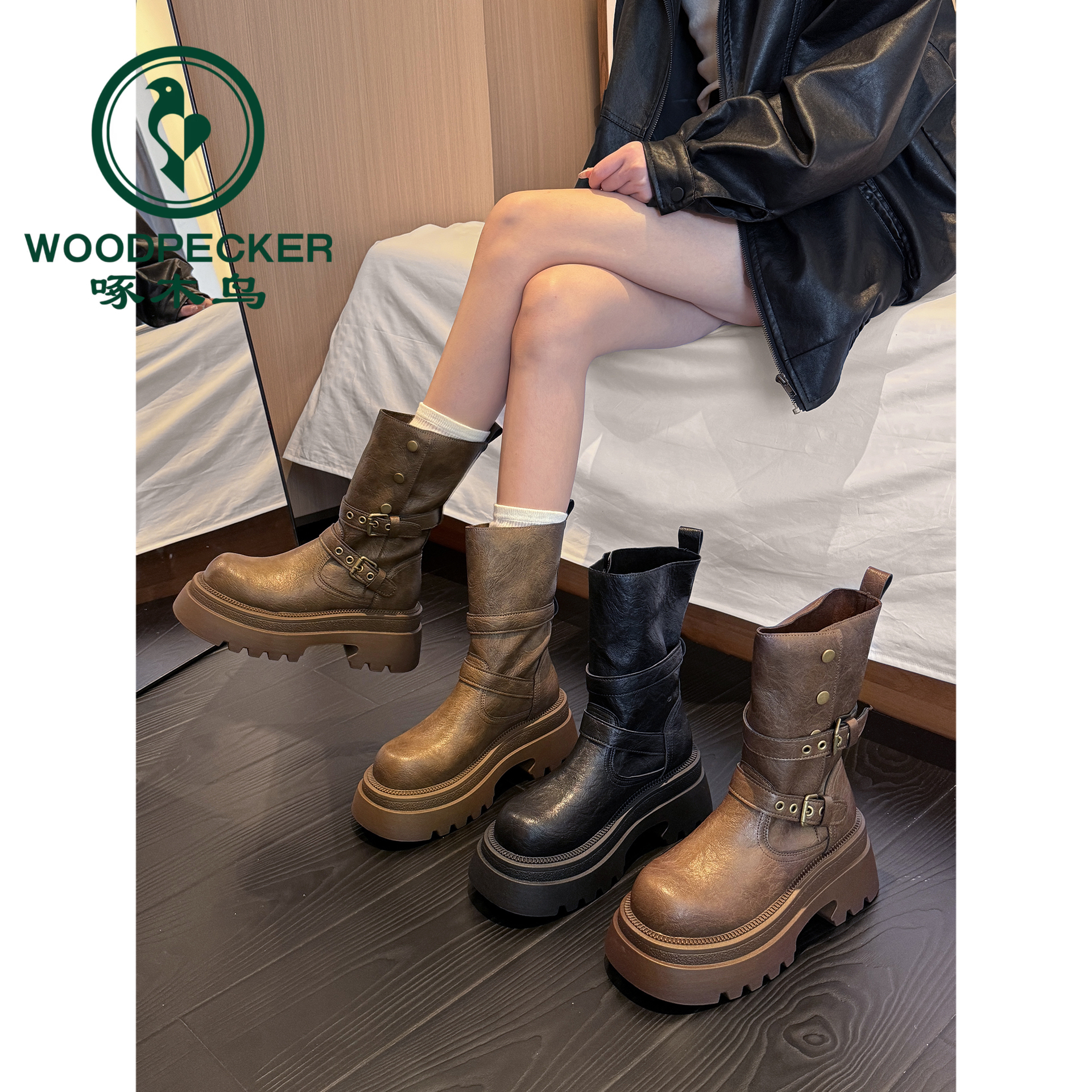 啄木鸟马丁靴女2025新款秋季超火百搭复古显瘦爆款厚底英伦风短靴