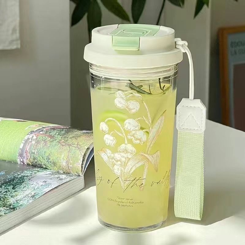 高颜值吸管水杯大容量咖啡杯学生2025新款夏天便携带提绳水杯mxc