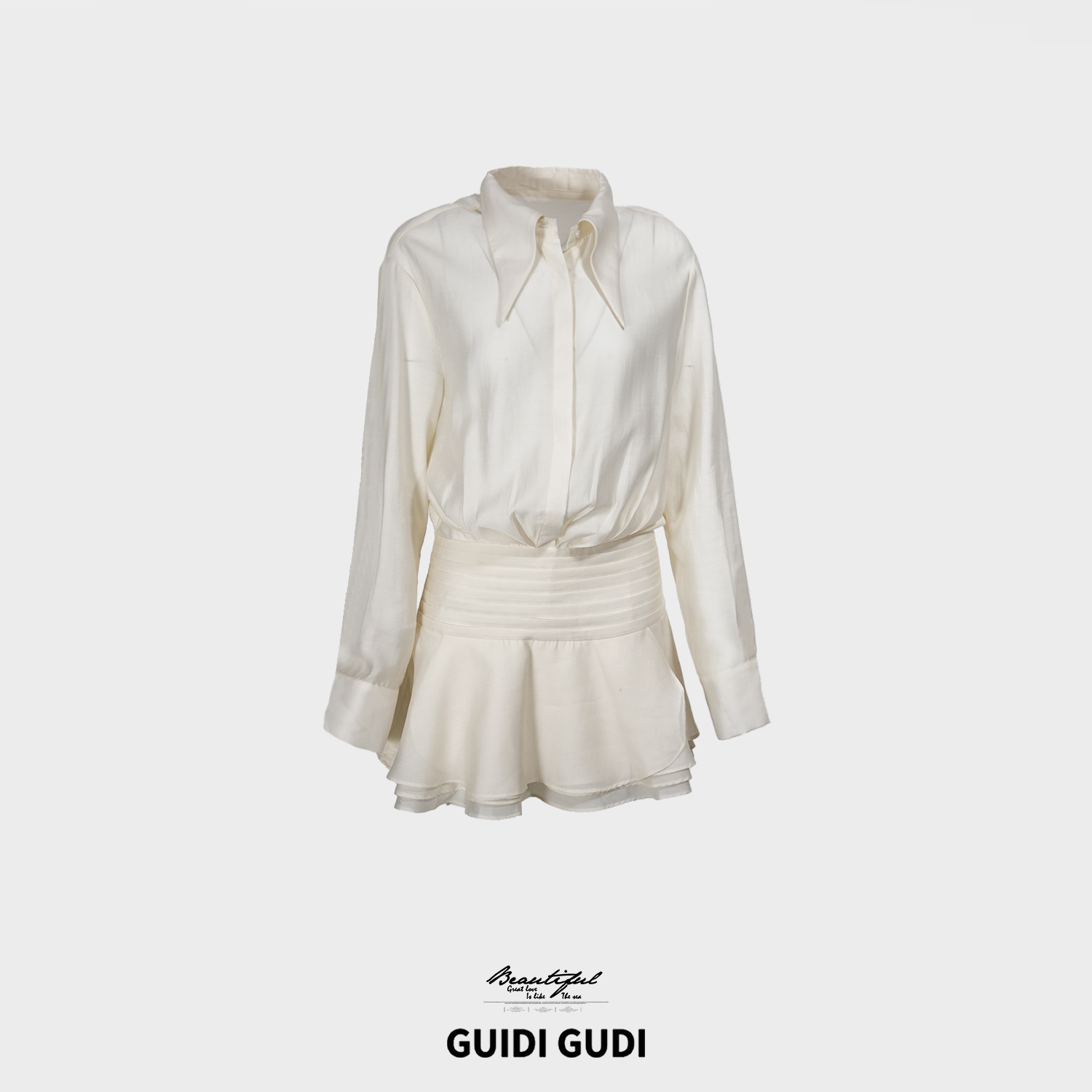 GUIDI GUDI【奶欲女神】女人味时尚长袖连衣裙/黄加蓝