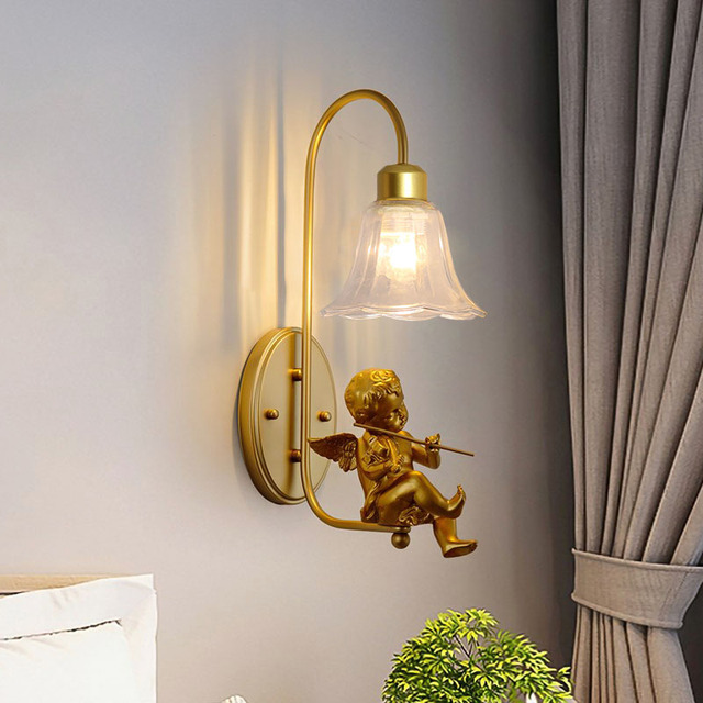 法式卧室床头壁灯北欧轻奢创意客厅电视背景墙灯楼梯复古天使壁灯