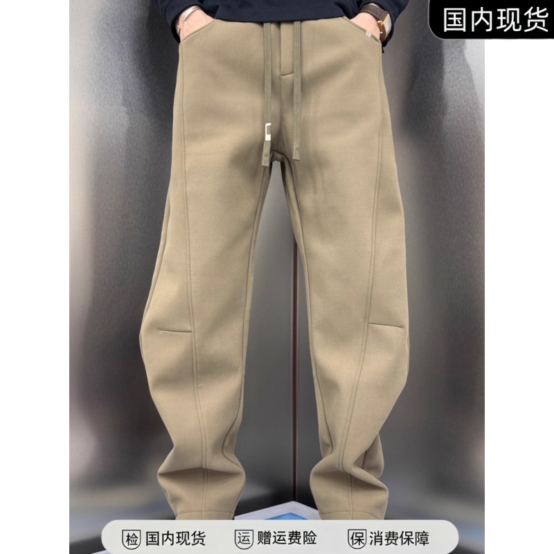 2025秋冬加厚休闲裤宽松阔腿弯刀裤美式重磅保暖直筒运动加绒卫裤