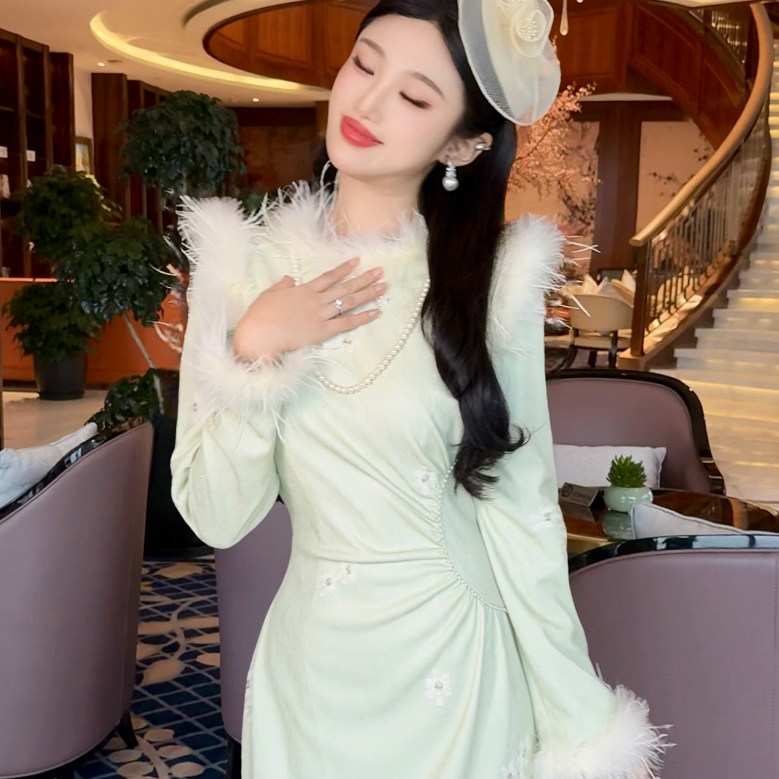 【媛珠 秋日清波】重工国风提花刺绣旗袍时尚套装贵气长款显瘦