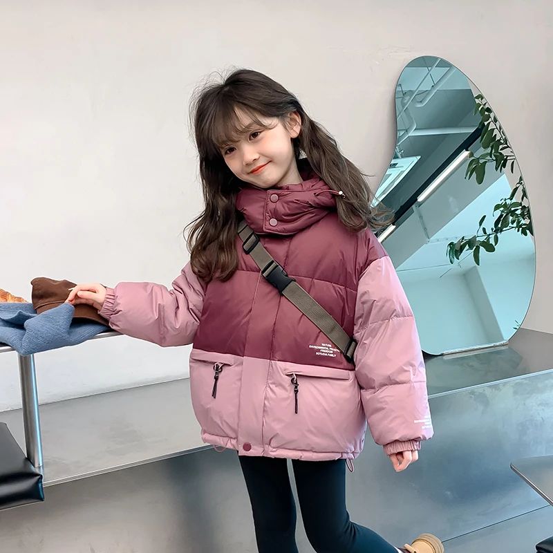 拼色加厚女童棉服2025新款冬装6-12岁洋气面包服棉衣儿童冬季棉袄