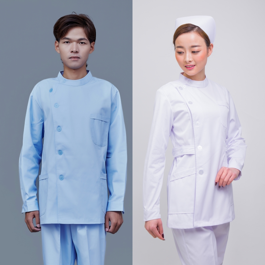 护士服偏襟立领分体套装女白色长袖厚款男蓝色口腔医院牙科工作服