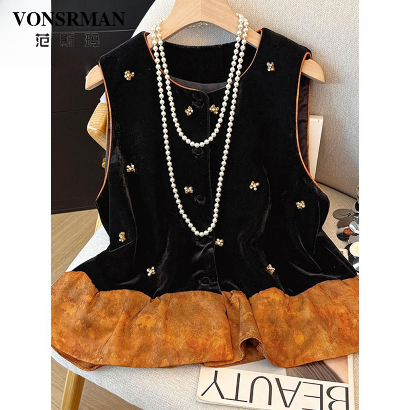 新中式国风丝绒马甲外套女2025春秋新款高贵洋气独特别致马夹坎肩