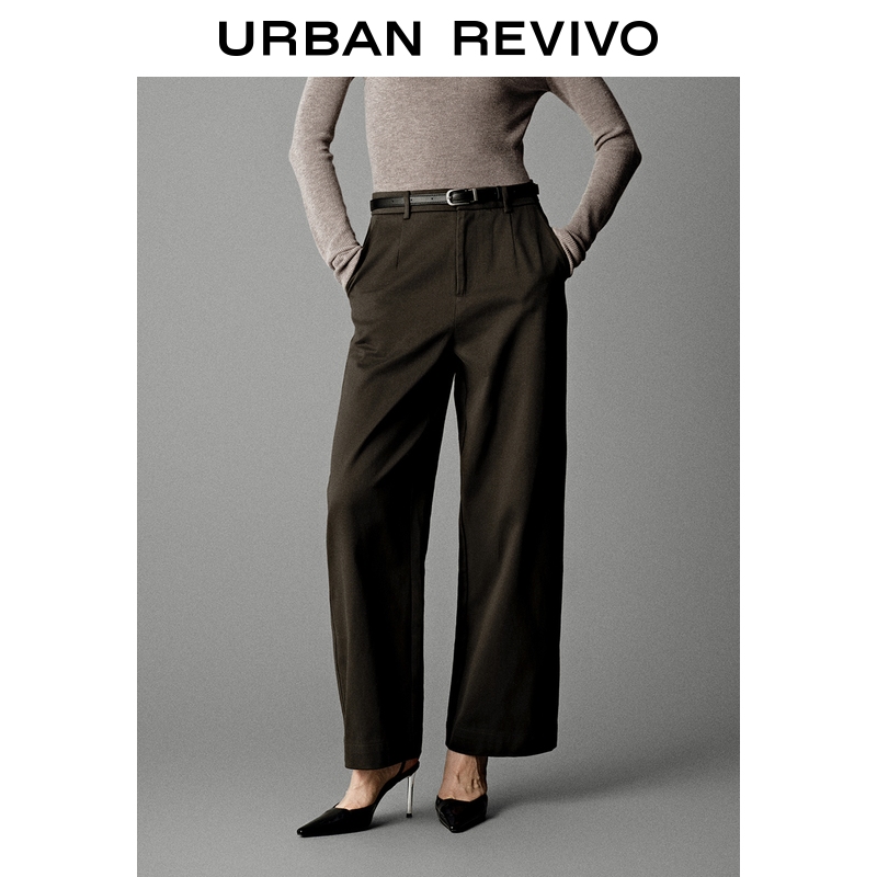 UR2026春季新款女装简约休闲通勤高腰阔腿裤UWG650085+
