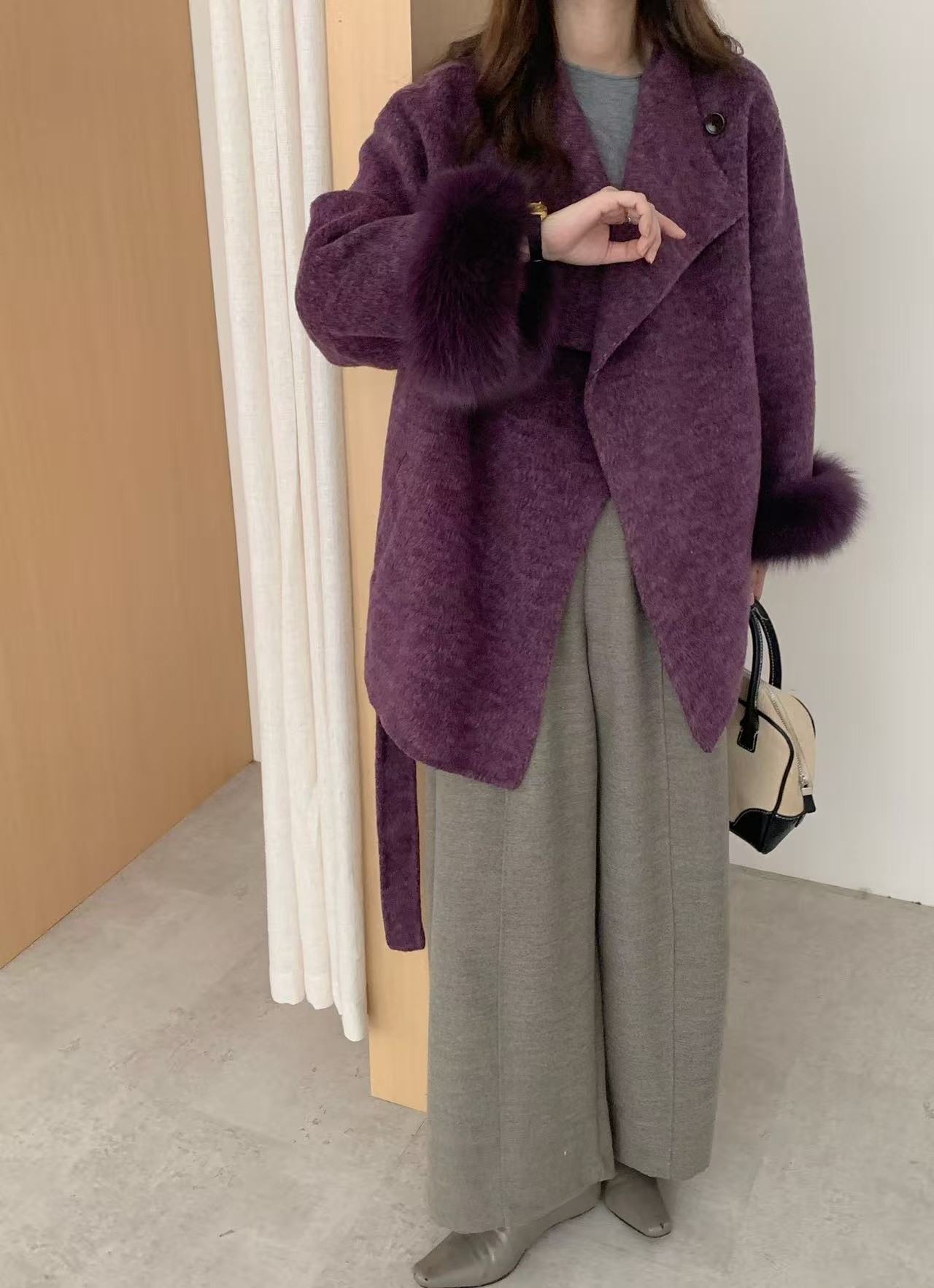 韩版新款爆款双面呢中长款大衣2025年女款大衣女秋冬晚宴场合女装