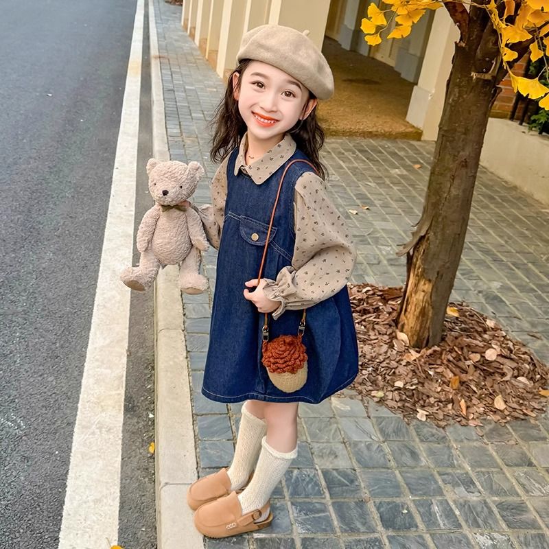 女童连衣裙春装新款儿童早春碎花牛仔宝宝春秋季洋气公主裙子