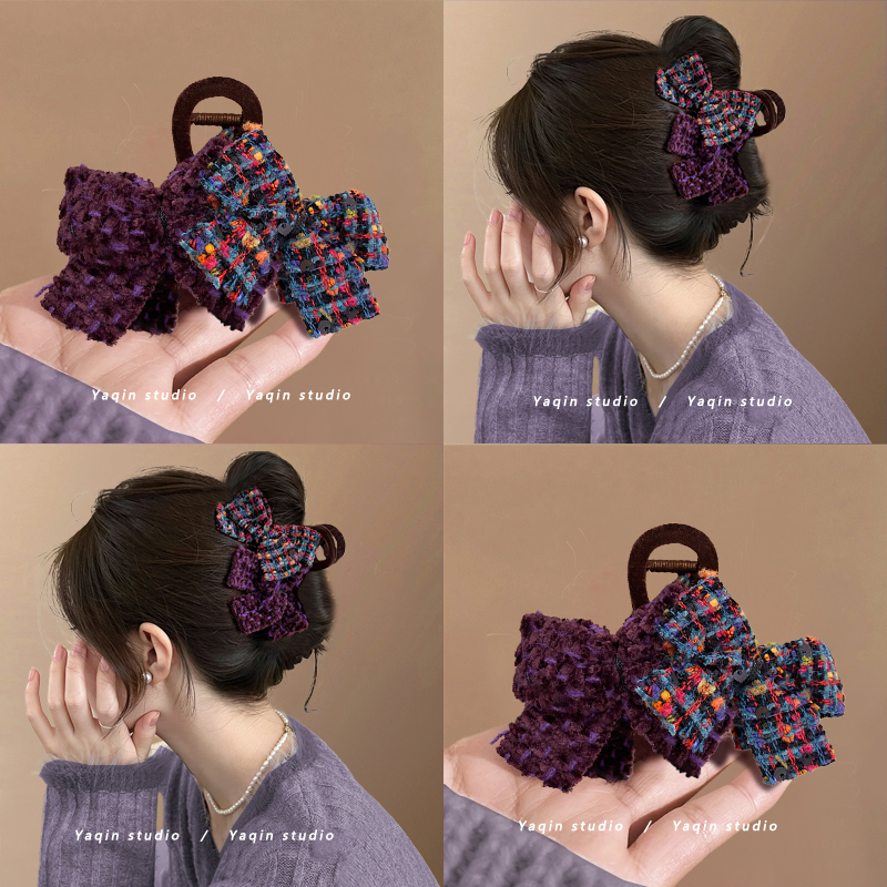 浆果葡萄紫~双蝴蝶结抓夹发夹后脑勺鲨鱼夹2025新款高级感发饰女