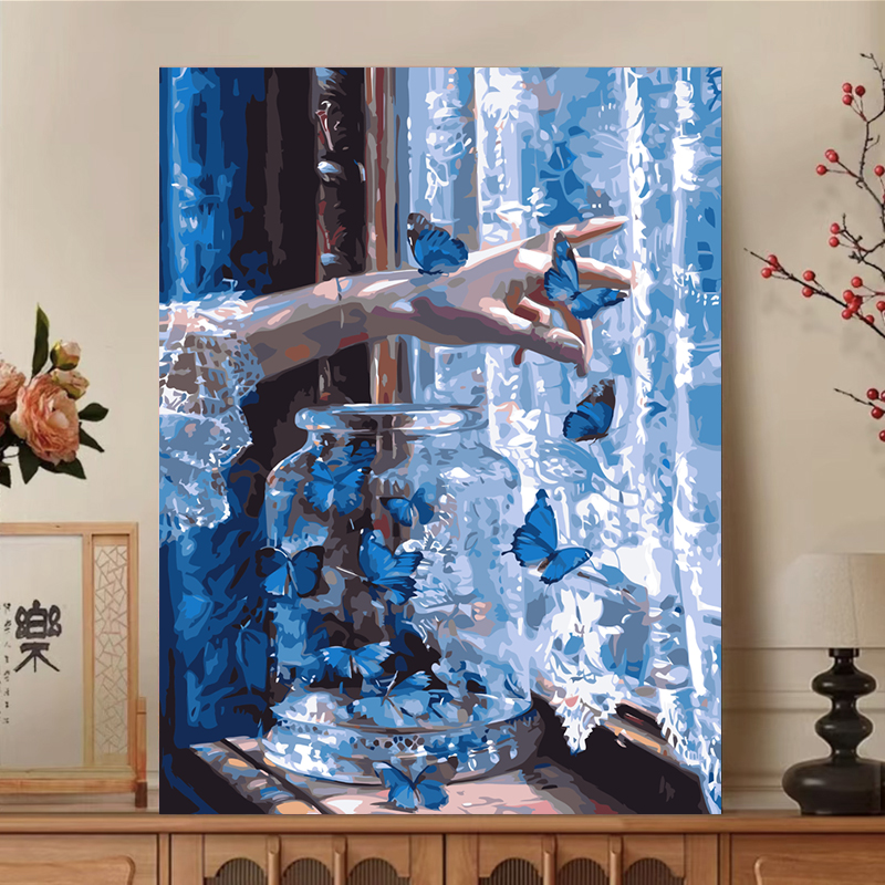 蝴蝶数字油画diy手工填色高颜值中国风手绘治愈蝴蝶油彩装饰挂画