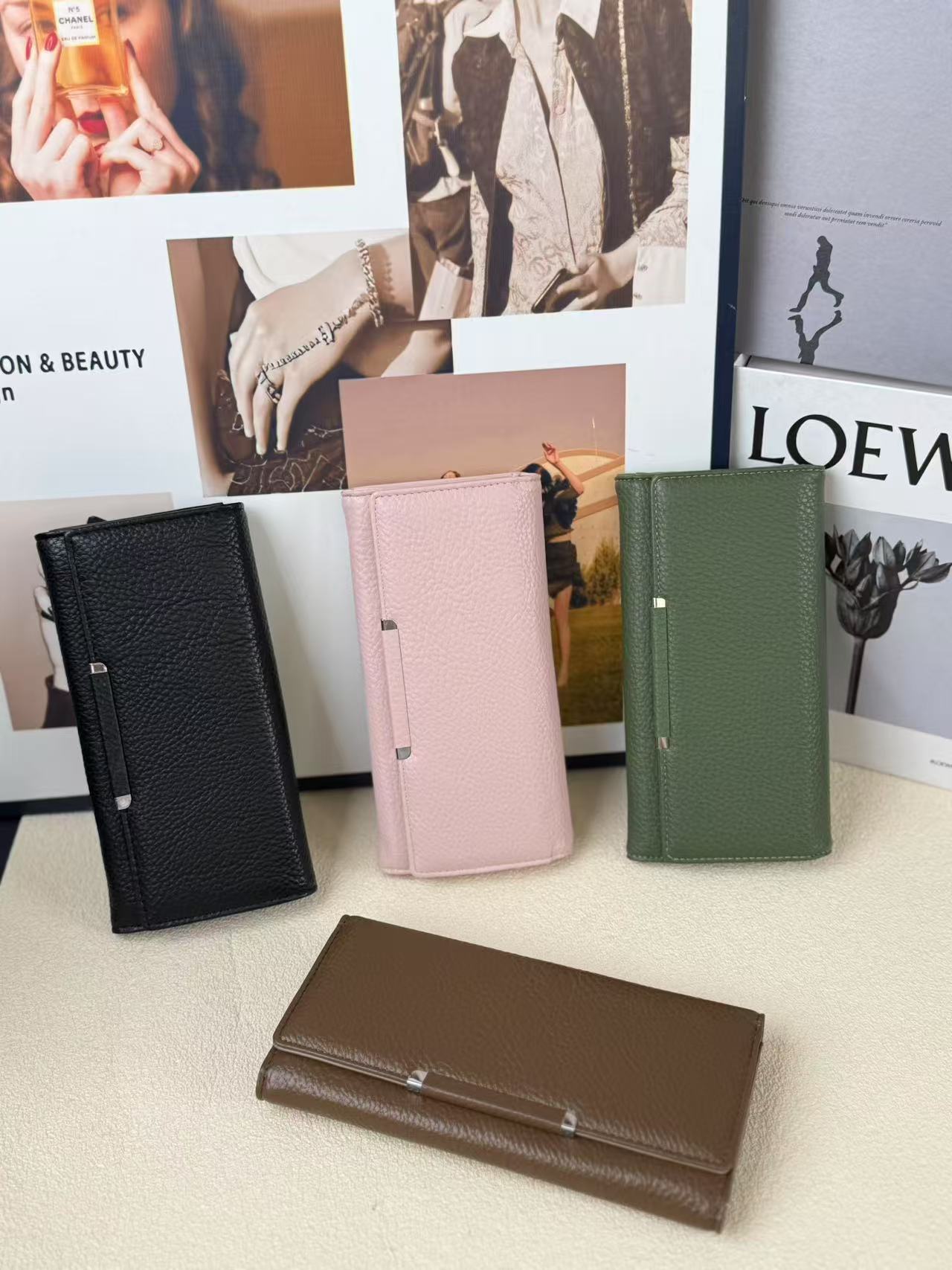 开播福利【轻薄长款钱包】 莫兰迪色系荔枝纹软皮 多卡位钱夹女士