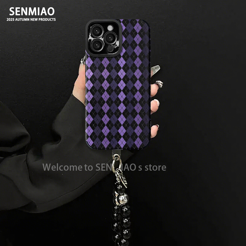 适用【苹果/oppo/华为/vivo/小米】暗紫方块小羊皮防摔手机壳女款