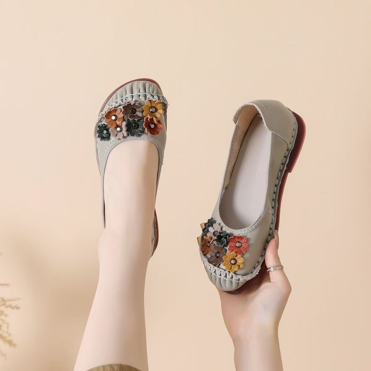 森系浅口一脚蹬豆豆鞋质感单鞋纯牛皮轻奢鞋子舒适软底软面女鞋