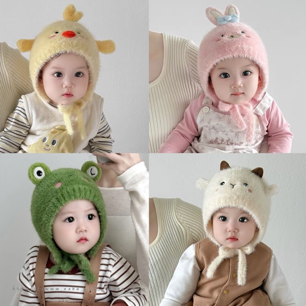 宝宝帽子冬天毛绒帽可爱卡通超萌护耳帽婴幼儿加厚保暖针织帽防风