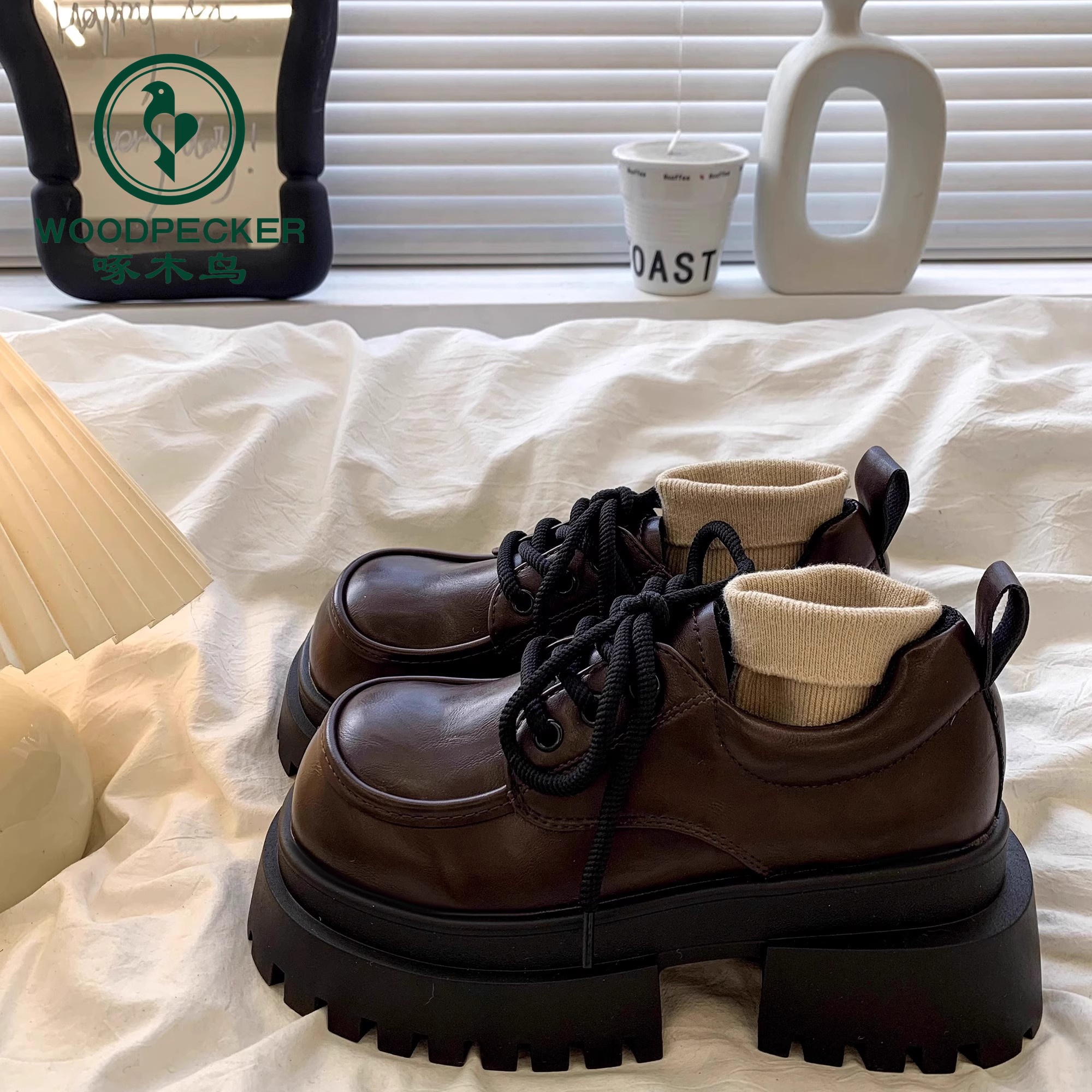 啄木鸟英伦风增高厚底小皮鞋女春秋2025新款松糕玛丽珍系带乐福鞋