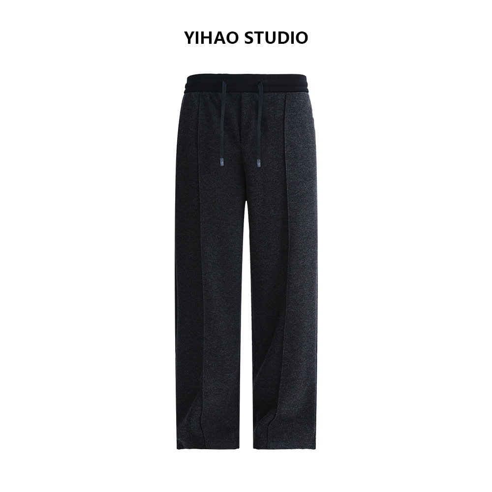 YIHAO STUDIO秋冬男款直筒休闲裤羊毛醋酸纯色宽松针织潮牌卫裤