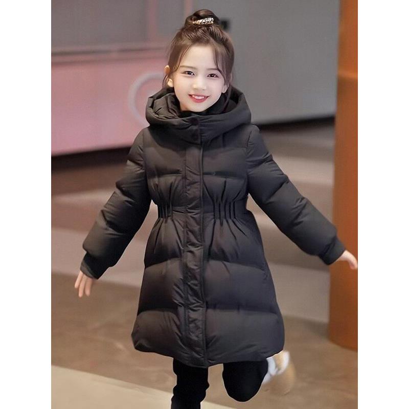女童羽绒服冬装新款洋气女孩黑色外穿冬季中长款大童外套儿童衣服