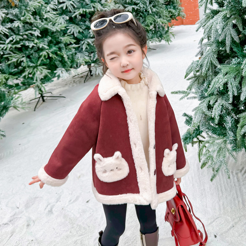 新疆包邮女童冬装一体绒外套2025新款儿童女宝宝冬季加绒时髦宽松