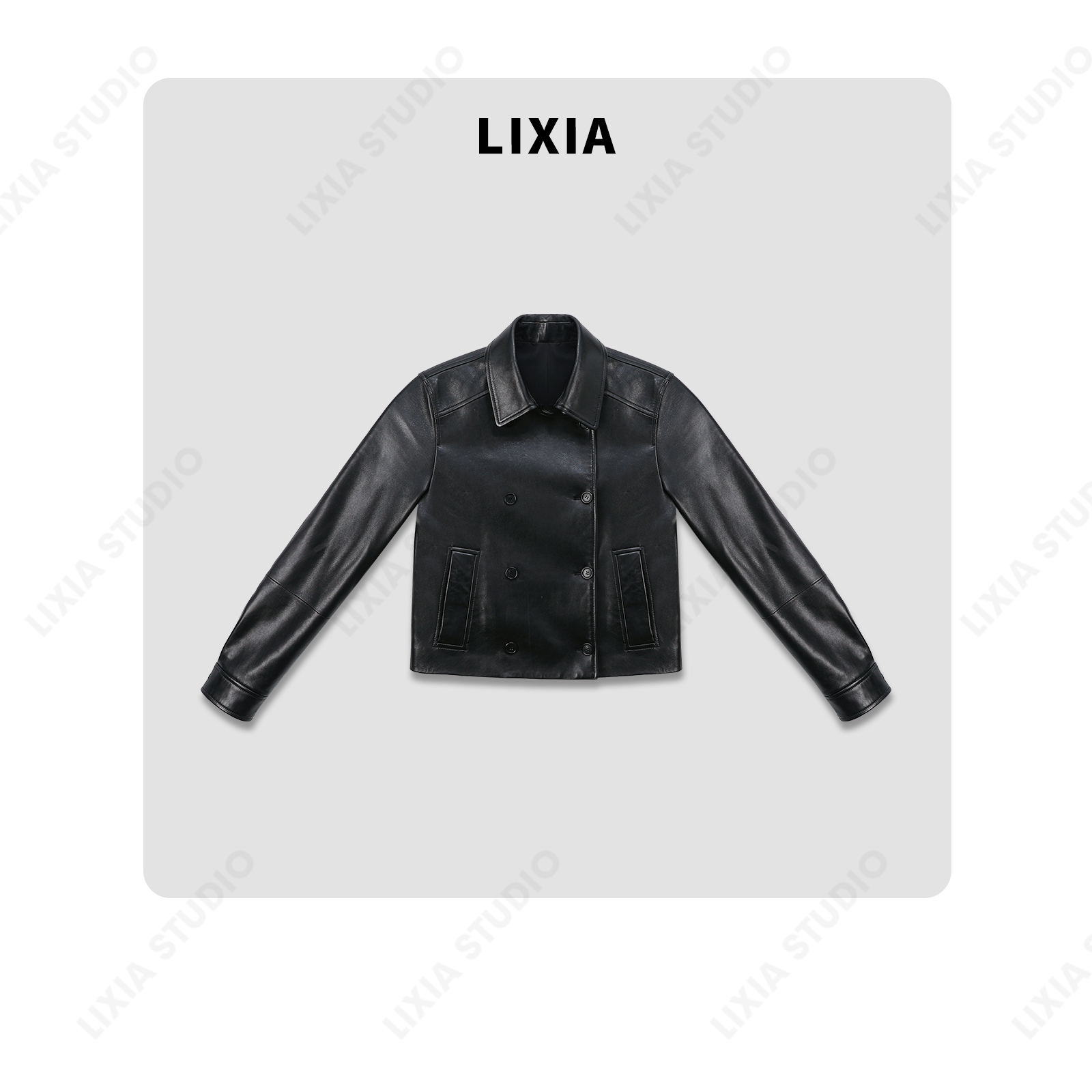 LIXIA【香榭丽大街】轻奢感高定时髦轻涂油蜡进口小羔羊皮装-A8636