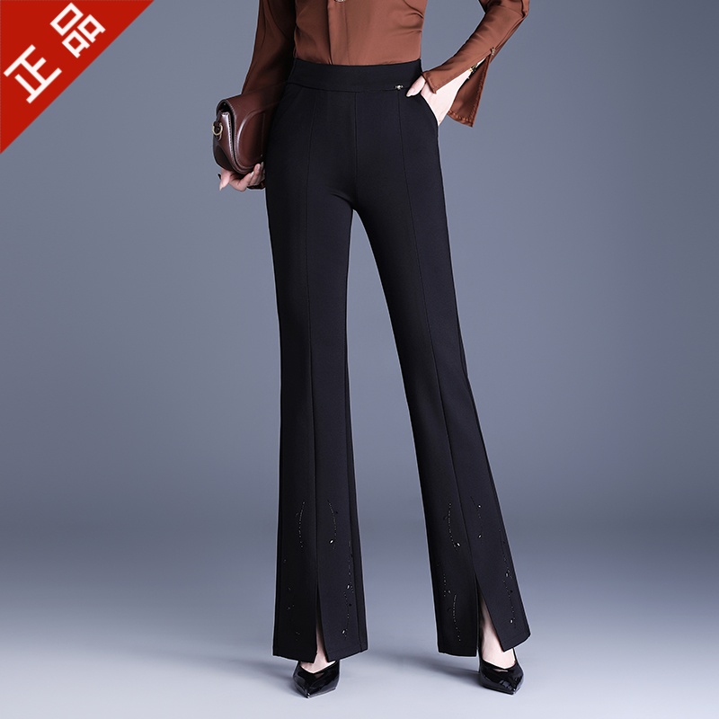 2025正品新款黑色喇叭裤女款高端时尚休闲显瘦直筒弹力开叉长裤