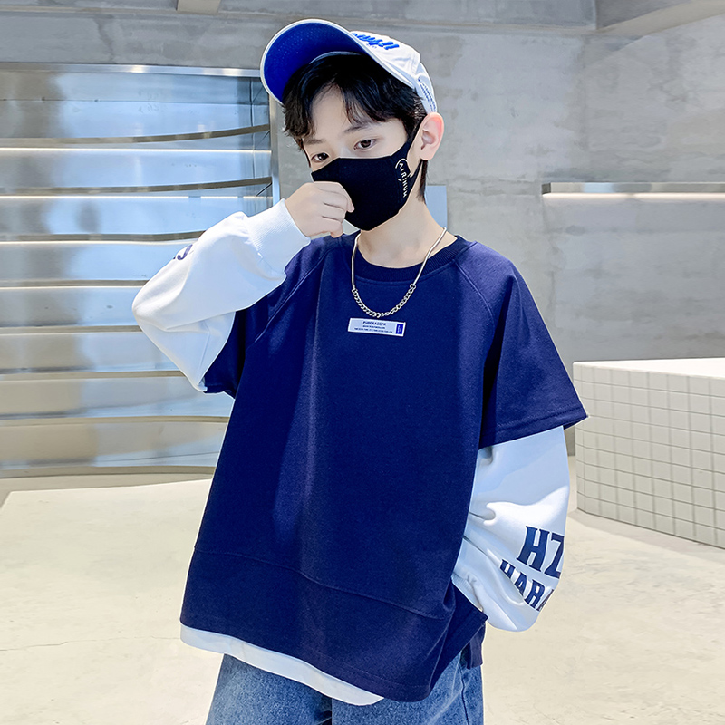 儿童装男童春装卫衣2025新款春秋款大童洋气春季假两件T恤上衣潮