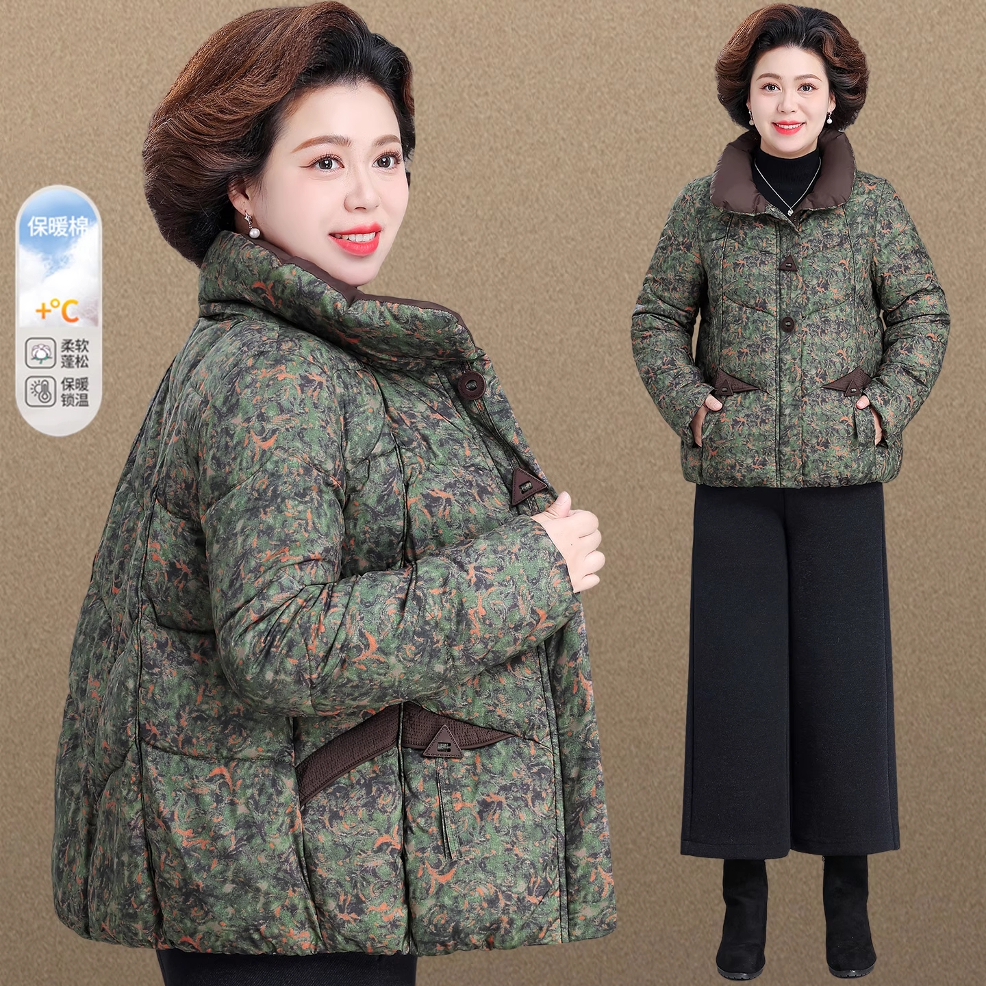 妈妈冬装外套2025新款奶奶冬季花棉袄中老年女装秋冬立领棉服棉衣