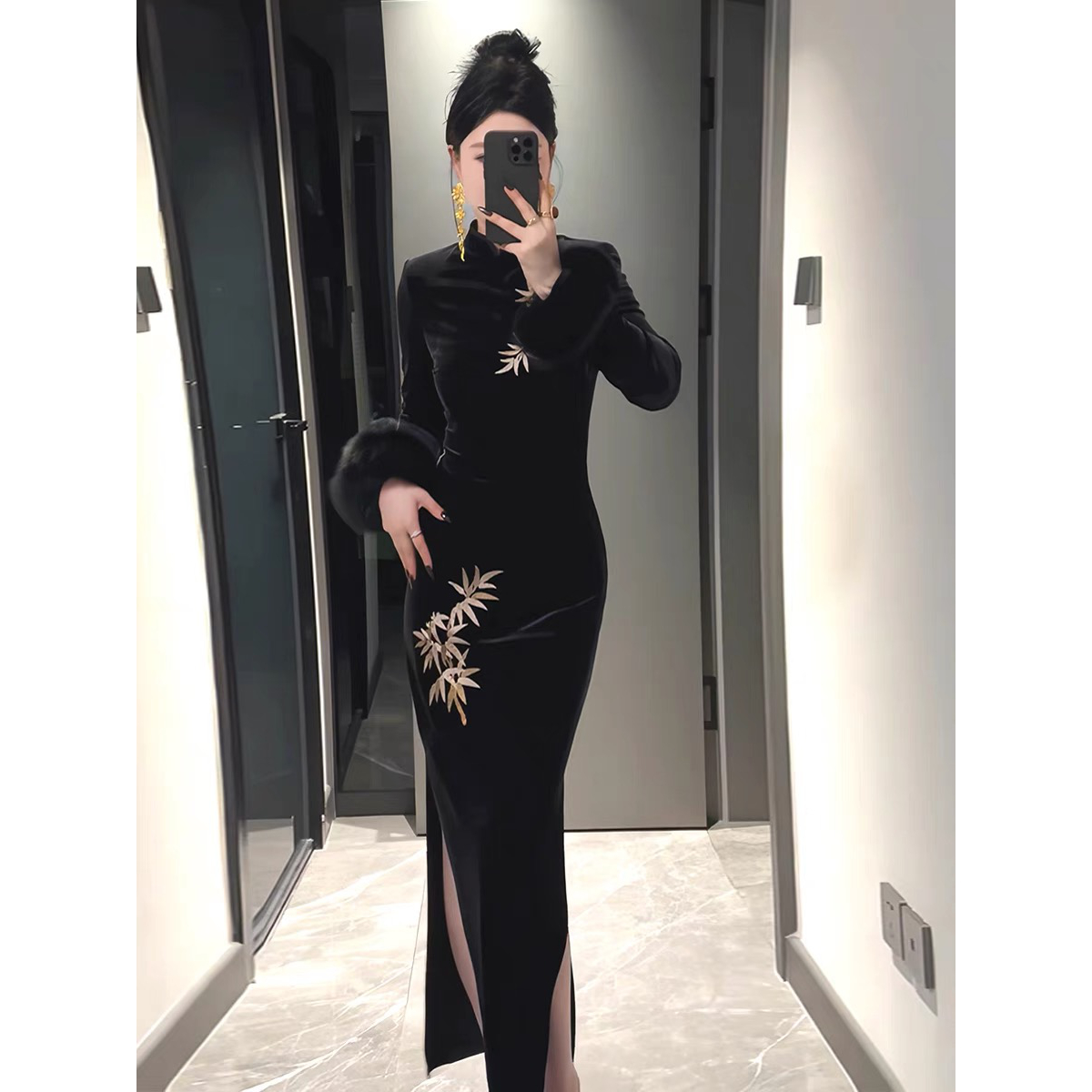 新中式国风改良旗袍连衣裙女秋冬2025新款高级感气质收腰显瘦长裙