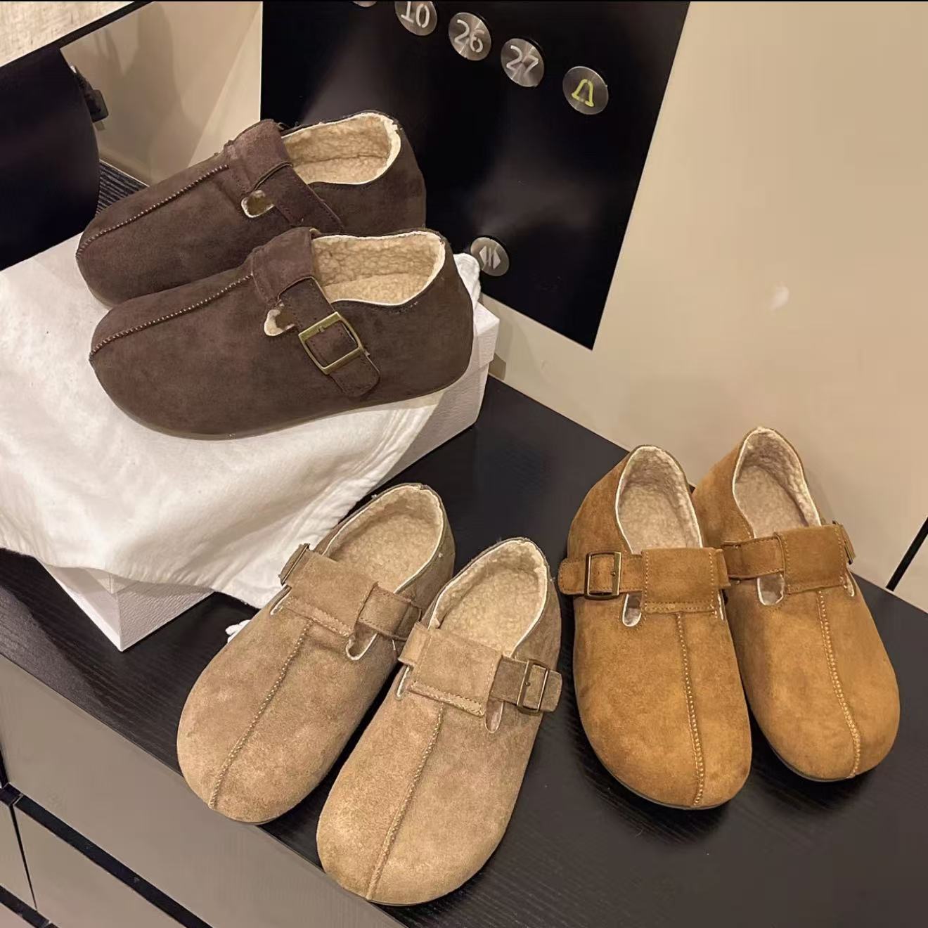 复古勃肯鞋女2025秋冬新款一脚蹬内增高棉鞋厚底大头丑萌博肯女鞋