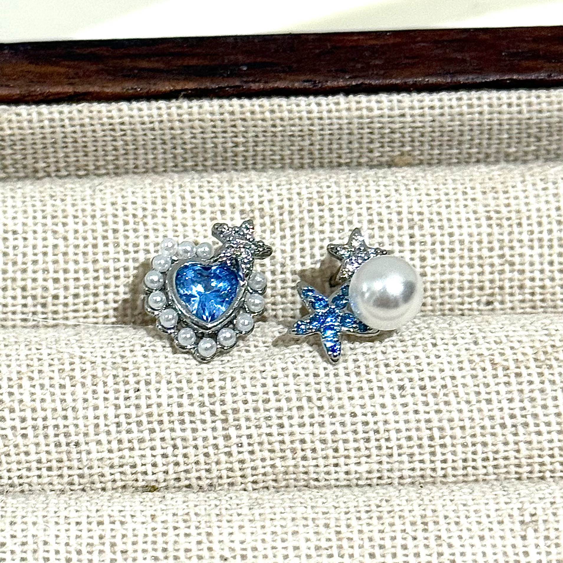 合金耳饰 【17SR】海岛风蓝钻珍珠耳钉一对