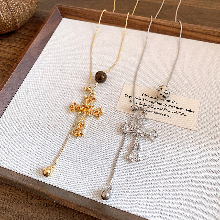 钛钢项链 抽拉十字架项链女2025新款毛衣链轻奢高级感长款锁骨链