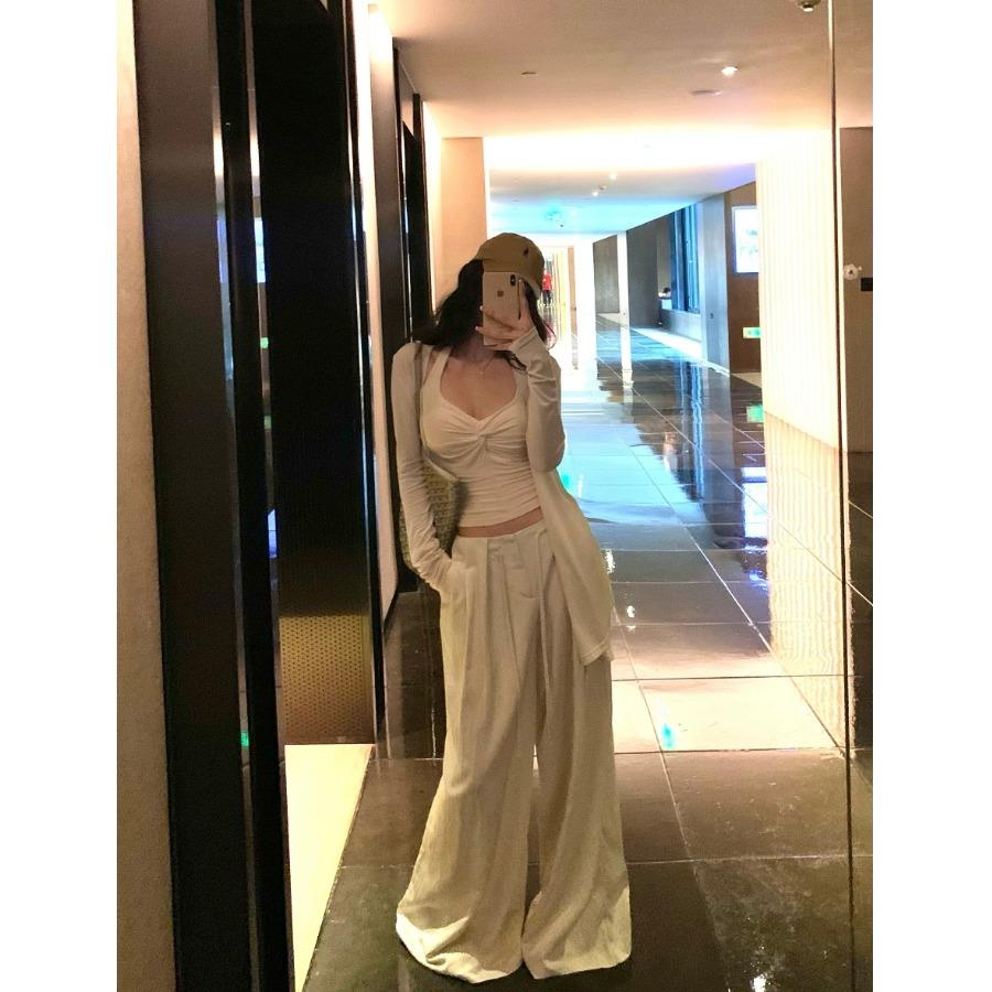 薄款长袖防晒开衫上衣女挂脖背心夏季套装休闲宽松阔腿长裤三件套