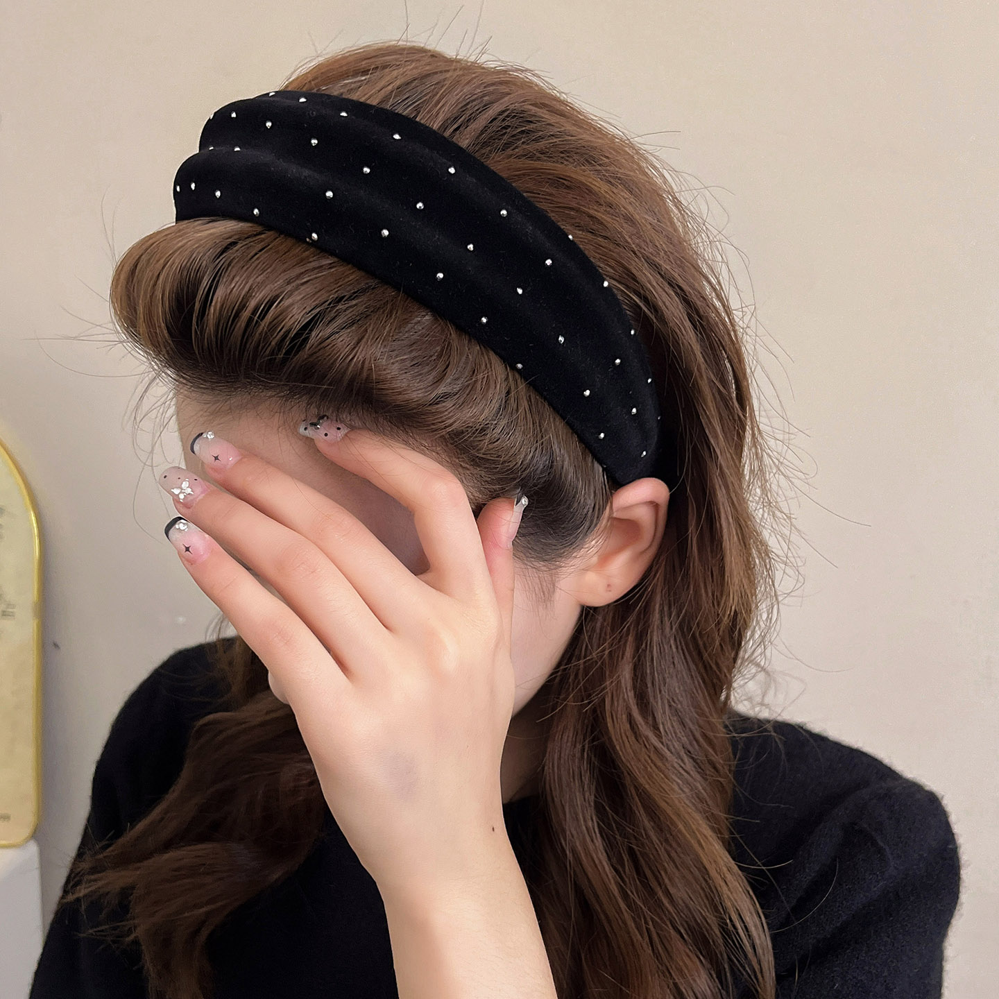 丝绒满天星发箍女款2025秋冬新款高颅顶宽边洗脸发箍气质百搭头饰