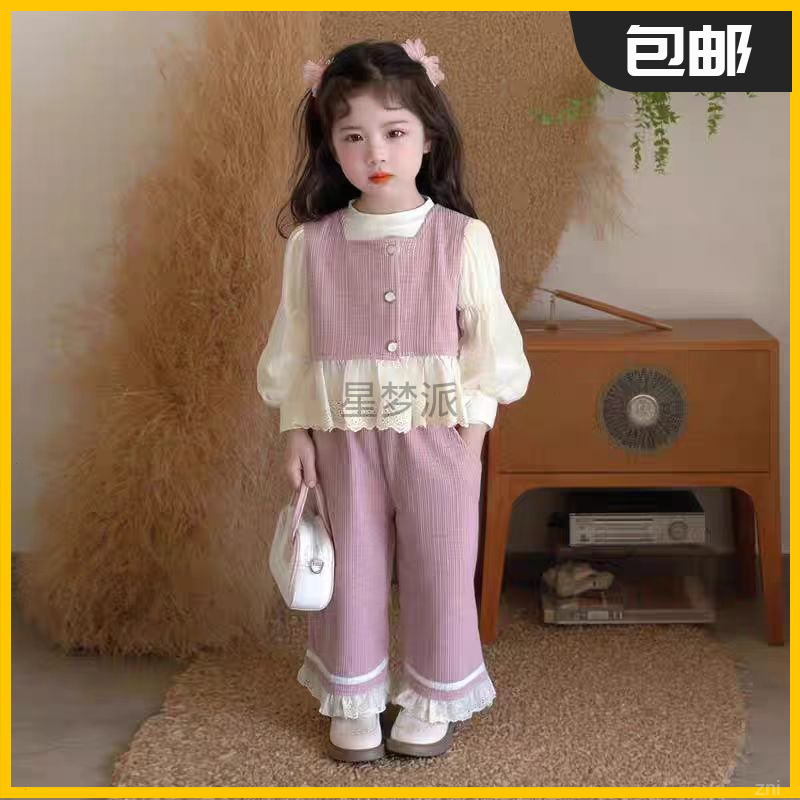 女童秋装套装2025新款4-6岁潮款小童女宝春秋季洋气三件套小女孩