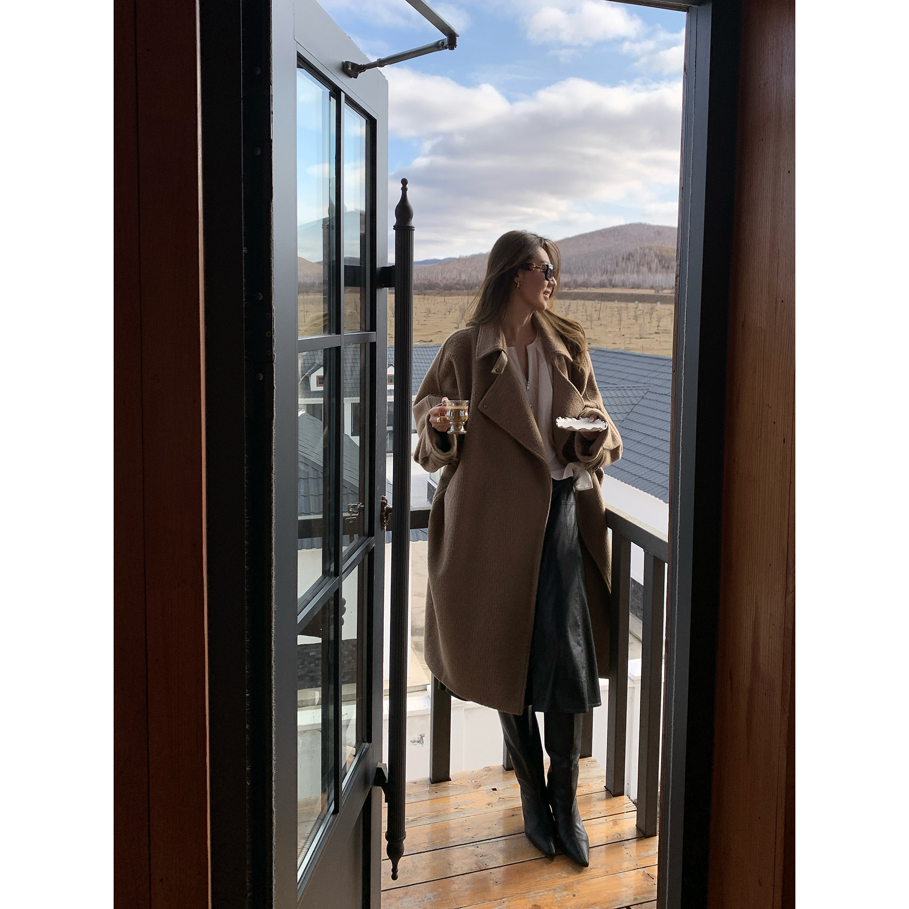 Gakee【步野听松】秋冬复古中长款高级感艾绿色毛呢大衣N38507GK54.