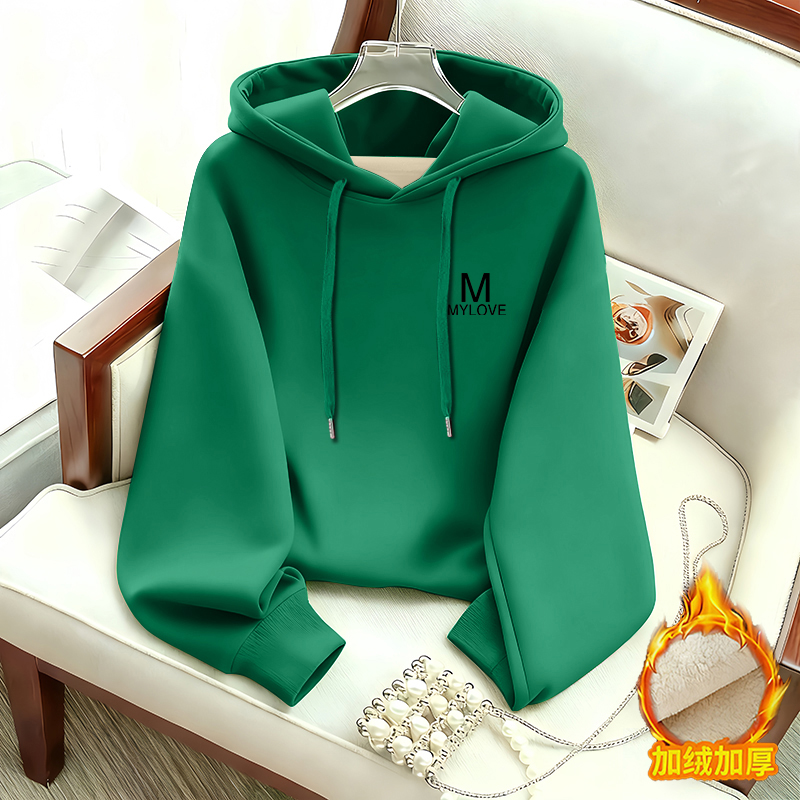 秋冬季连帽长袖卫衣女印花洋气韩版宽松减龄显瘦秋冬加绒上衣外套