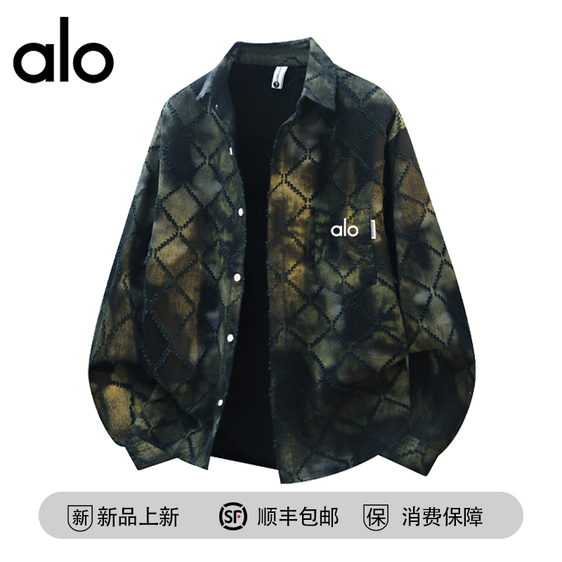 品牌折扣美式高街潮流撞色扎染衬衫外套菱形格子秋季大码长袖衬衣