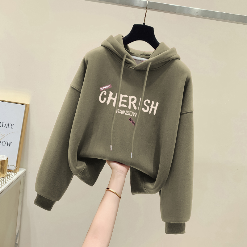 即墨连帽卫衣外套女秋冬加绒2025新款韩版时尚百搭慵懒风套头上衣